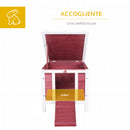 Conigliera 51x42x43 cm con Tetto Apribile in Asfalto Rampa Antiscivolo in Legno Rosso      