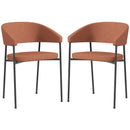 Set 2 Sedie da Pranzo Imbottite e Monoblocco 59x56x78 cm in Tessuto Effetto Lino e Acciaio Arancione