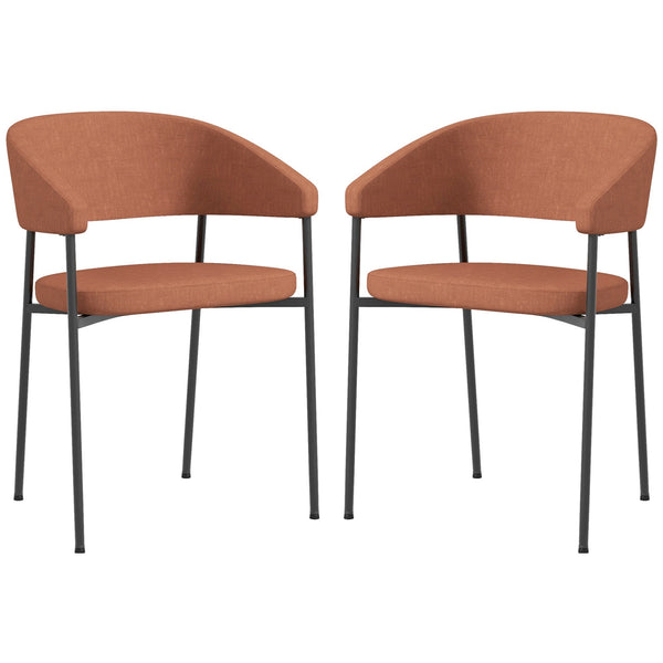 sconto Set 2 Sedie da Pranzo Imbottite e Monoblocco 59x56x78 cm in Tessuto Effetto Lino e Acciaio Arancione