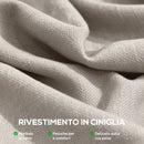 Poltrona Elegante Seduta Ampia Telaio in Acciaio e Rivestimento in Ciniglia Morbida Beige      