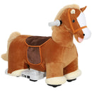 Cavallo Elettrico per Bambini 74x34x51 cm con Pedali Rotelle e Suoni in Peluche e Metallo Marrone      