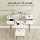 Consolle Trucco con Cassetti Specchio e Sgabello con Vano Contenitore in Truciolato Bianco    