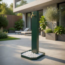 Fontana da Giardino Design a Colonna Ovale Rubinetto in Ottone e Base con Ciottoli Verde