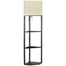 Lampada da Terra Angolare 50x37x159 cm con Ripiani e Paralume in Tessuto Nero