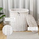Cesto Portabiancheria 51x38x57 cm in Vimini con Coperchio e Sacco Interno Bianco