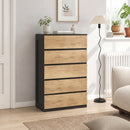 Cassettiera 5 Cassetti 60x39x100 cm con Guide in Metallo e Maniglie Scanalate in Legno Nero e Rovere      