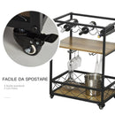 Carrello da Cucina 77x44,5x91 cm 3 Ripiani Portabicchieri e Ruote in Legno e Metallo 