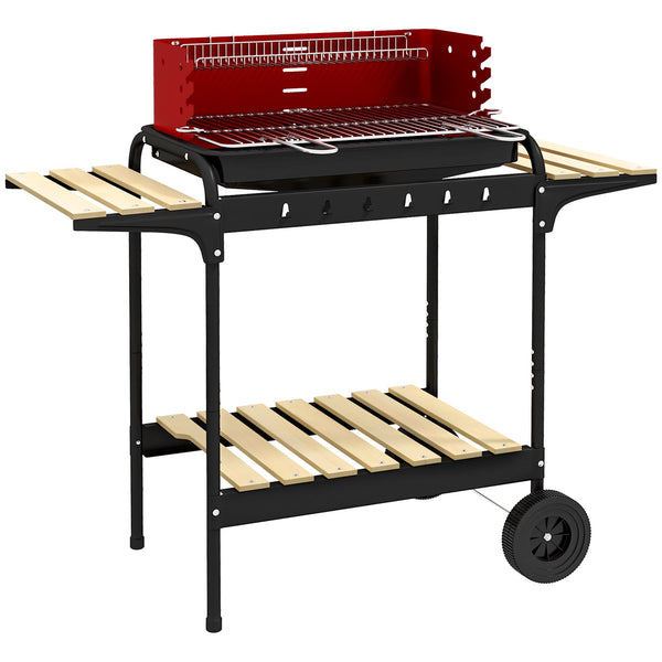 acquista Barbecue a Carbonella 103x47x95 cm con Griglia Regolabile e 3 Ripiani in Metallo e Legno Rosso
