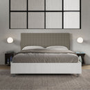 Letto Matrimoniale con Rete e Contenitore Alzata Comoda Struttura Bianco Frassico e Testata in Similpelle Burmy Cappuccino Varie Misure