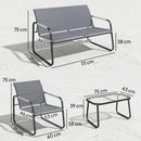 Set 4 Pezzi da Giardino con Divano 2 Posti 2 Sedie e Tavolino Struttura in Metallo Grigio      
