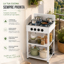 Cucina da Esterno 49x49x79cm con 4 Fuochi Cucinotto da Campeggio in Ferro Bianco     