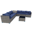 Set Salotto da Giardino per Patio 8 Pezzi Tavolo con Piano in Vetro in Polyrattan Blu      
