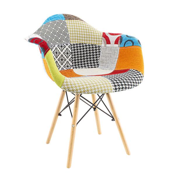Sedia Imbottita in Tessuto Patchwork con Gambe in Legno acquista