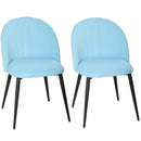 Set 2 Sedie da Pranzo Imbottite 52x55x79 cm con Schienale a Conchiglia in Velluto Azzurro      