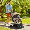 Passeggino per Cani Piccoli Pieghevole Maniglione Reversibile 76,5x52x95cm Marrone Chiaro