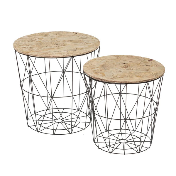 acquista Set 2 Tavolini da Salotto Tavoli per Divano Colore Nero in Metallo e Legno