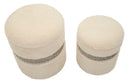 Puff con Contenitore Saint-moritz Crema Set 2 Pz Ø40x47 cm - Ø32x38 cm in MDF e Spugna e Poliestere Crema      