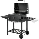 Barbecue a Carbone 133,5x65x110 cm a Rotelle con Griglia Regolabile e Ripiani Pieghevoli in Acciaio e PP Nero      