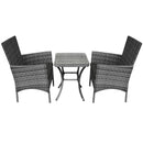 Set Tavolino e 2 Sedie da Giardino Set Bistrò in Rattan Vimini e Vetro Grigio 