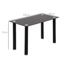 Tavolo Rettangolare 120x60x75 cm in Metallo e Vetro Temperato Nero