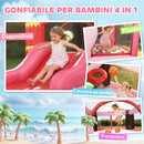 Castello Gonfiabile per Bambini 255x230x196 cm con Scivolo Trampolino Vasca di Palline e Canestro Basket Rosa      