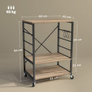 Carrello da Cucina a 3 Livelli Stile Industriale 60x40x84 cm Struttura in Acciaio e Pannelli in Teak   