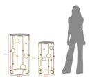 Set 2 Tavolini Cage Ø50 cm e Ø40 cm in Ferro e MDF Oro