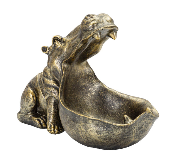 Ippopotamo Svuota Tasche 30x22x16 cm in Poliresina Oro Antico online