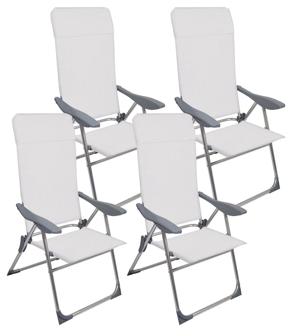 sconto Set 4 Sedie a Sdraio Reclinabili Pieghevoli 59x64x108 cm in Alluminio e Textilene Avorio