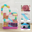 Gabbia per Criceti a 5 Livelli 46x30x58 cm con Tubi Ruota Scale Casetta e Bottiglia in PP e PS Viola      