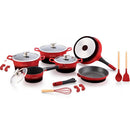 Batteria Pentole e Padelle 14 Pezzi Royalty Line Antiaderente in Pietra Professionale Nero e Rosso      