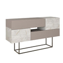 Consolle Moderna 145x40x82 cm con 2 Ante 2 Cassetti e Gambe Alte Tortora e Marmo Bianco      