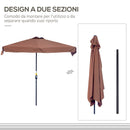 Mezzo Ombrellone da Giardino 230x130x249 cm in Metallo e Poliestere Caffè