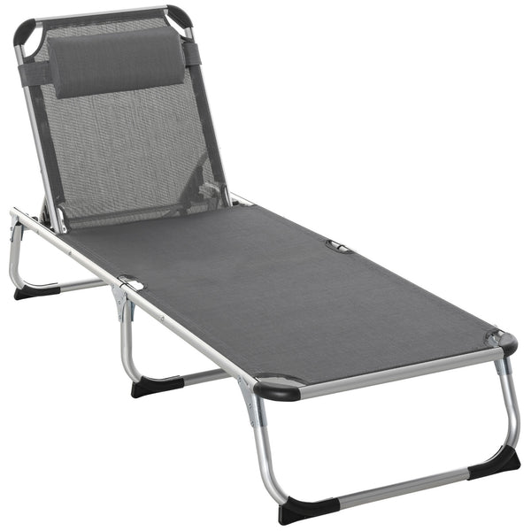 sconto Sdraio Pieghevole 60x165x76 cm con Poggiatesta e Schienale Regolabile in Alluminio Grigio