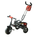 Passeggino Triciclo per Bambini con Maniglione e Tettuccio Nero e Rosso 