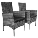 Set Tavolino e 2 Sedie da Giardino Set Bistrò in Rattan Vimini e Vetro Grigio 