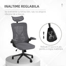Sedia Poltrona Direzionale da Ufficio 65x64x120-130 cm in Tessuto a Rete Grigio Scuro