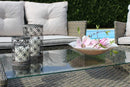 Set Salotto da Giardino Divano 2 Poltrone e Tavolino con Cuscini in Wicker Marrone