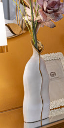Vaso Uma 16x8x40 cm in Ceramica Bianco e Oro      