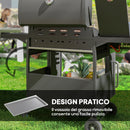 Barbecue a Gas con Fornello Laterale 129,5x56x110 cm Tavolino e Armadietto in Acciaio e PP Nero 