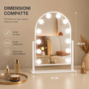 Specchio ad Arco da Tavolo 30x40 cm Struttura e LED a Bulbi 3 Colori in Alluminio Bianco      