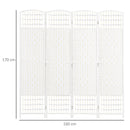Paravento a 4 Ante Pieghevole 160x170 cm Autoportante e Intrecciato per Interni Bianco 