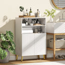 Mobiletto Bagno Moderno 60x31,8x93 cm con 2 Ripiani Aperti e Armadietto con Ante Ammortizzate in MDF Bianco      
