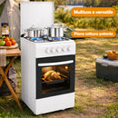 Cucina a Gas 86x50x50 cm Piano Cottura a 4 Fuochi da Esterno con Forno e Coprifuochi Bianco      