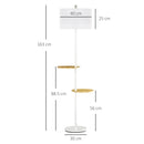 Lampada da Terra a Piantana Ø40x163 cm con 2 Mensole e Paralume in Tessuto Bianco