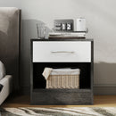 Comodino con Cassetto e Ripiano Aperto 39x28x41 cm in Legno Bianco e Grigio Scuro   