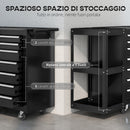 Carrello Portautensili 96x33,5x75 cm con 7 Cassetti Mensola Laterale Staccabile Ruote Capacità 120kg in Acciaio Nero      