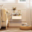 Set 2 Comodini Sospesi 40x35x30 cm con Stazione di Ricarica Cassetto e Ripiano Aperto in Legno Bianco      