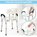 Sedia per Doccia con braccioli - Sedile da vasca con schienale sedia regolabile in altezza 
