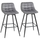 Set 2 Sgabelli Imbottite da Bar 45x47x88 cm in Metallo e Tessuto Vellutato Grigio